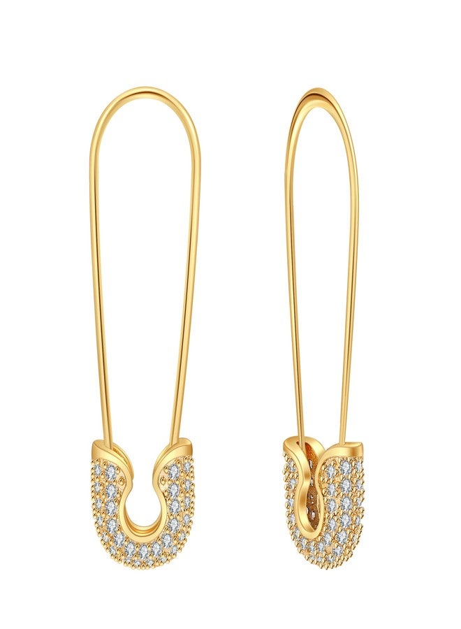SANNYRA أقراط سانيرا على شكل دبوس أمان للنساء، أقراط متدلية من الذهب عيار 14 قيراطًا للنساء، عصرية، أقراط حلقية متدلية بتصميم بسيط على شكل مشبك ورق، مجوهرات يومية - Image 1